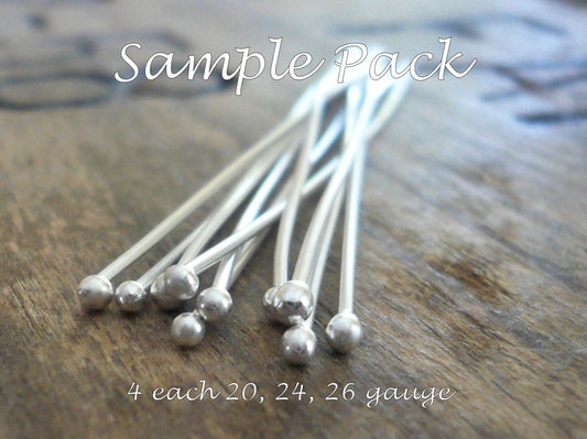 SAMPLE Pack Handmade Ball Headpins - 2 pair each of 24, 26 & 20 gauge, 2 inches.