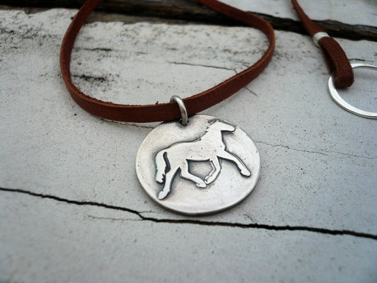 Equestrian Necklace - Handmade. Fine & Sterling Silver. Leather
