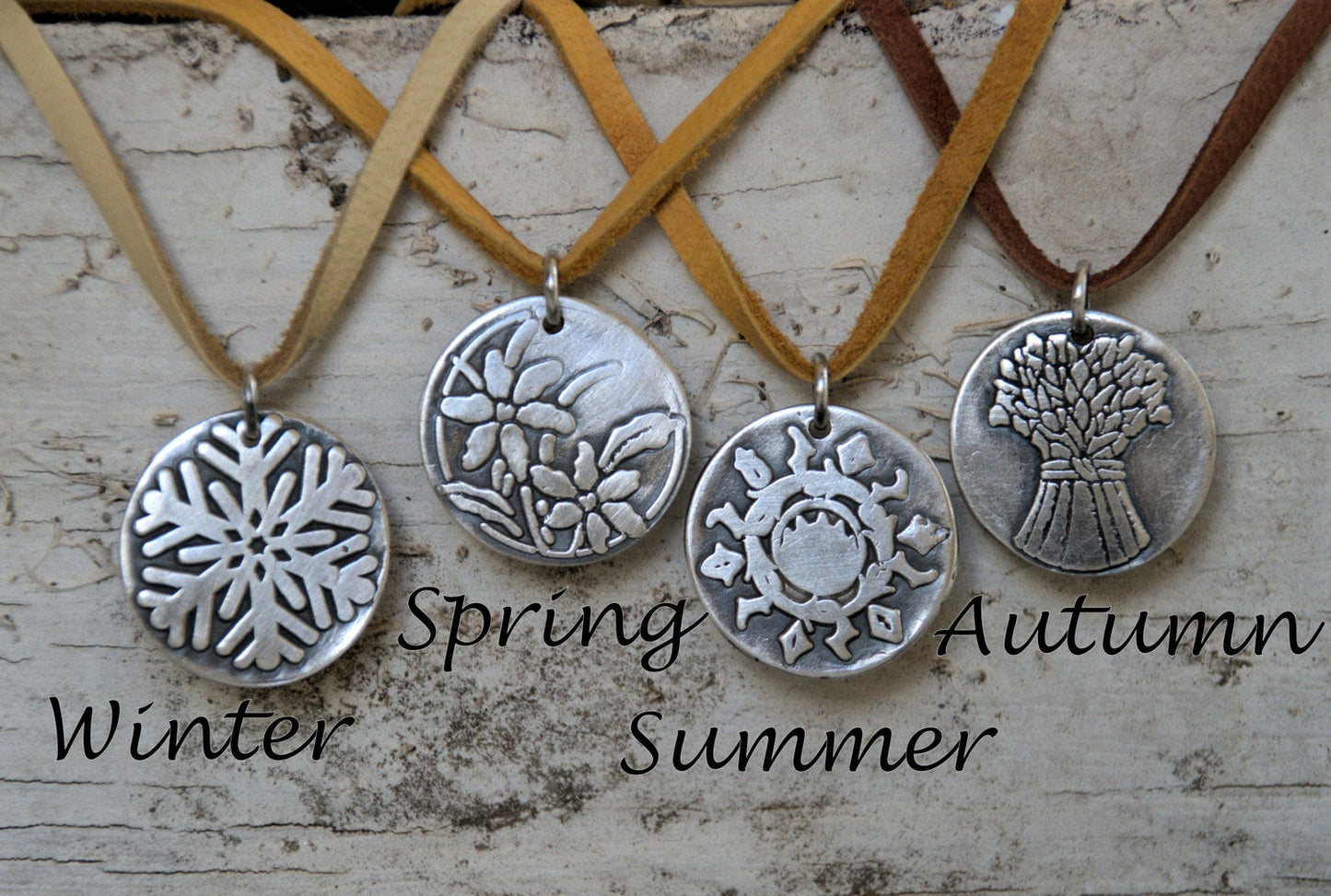 Spring - Seasons Necklace - Fine & Sterling Silver. Leather. Handmade.