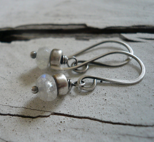 Dandy Earrings in Ice - Moonstone. Oxidized Sterling silver. Dangle earrings.Handmade