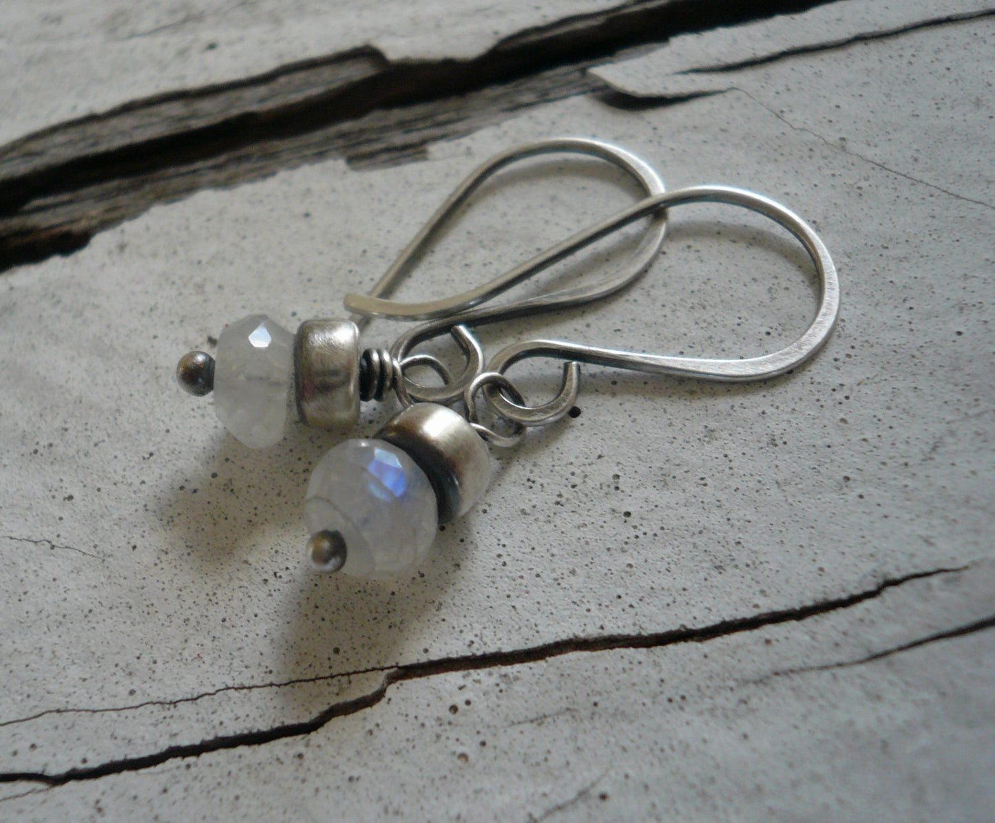 Dandy Earrings in Ice - Moonstone. Oxidized Sterling silver. Dangle earrings.Handmade
