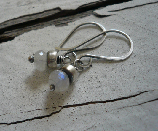 Dandy Earrings in Ice -  Moonstone. Oxidized Sterling silver. Dangle earrings.Handmade