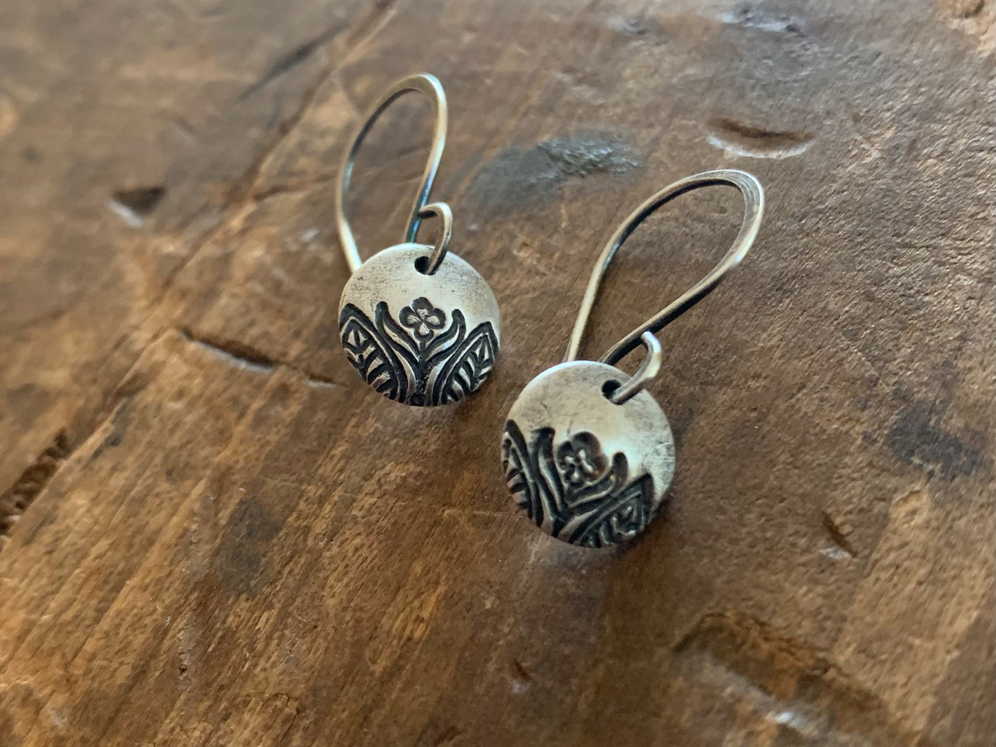 Florin Earrings - Handmade. Oxidized Fine & sterling silver dangle earrings.