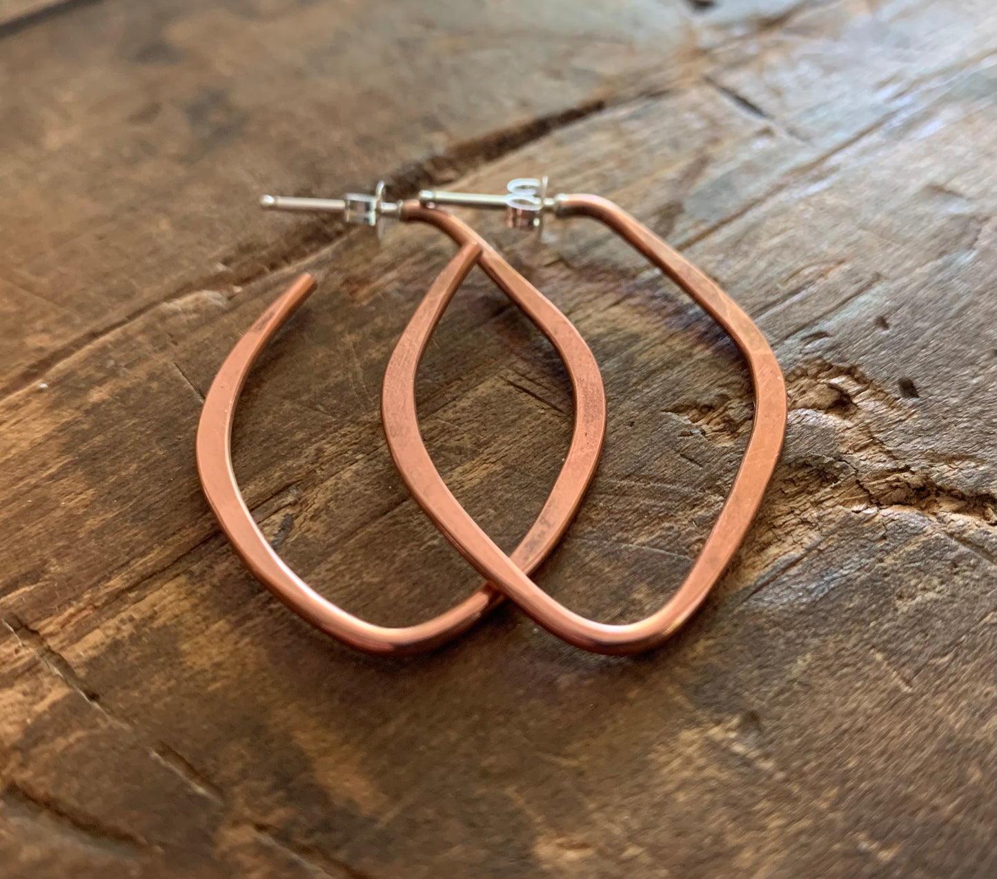 Lotus Hoops - Thick Gauge Copper & Sterling Silver Post Hoops. Handmade. Hammered. Light Weight Hoops