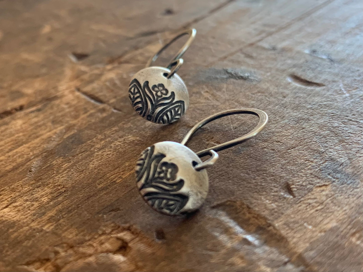 Florin Earrings - Handmade. Oxidized Fine & sterling silver dangle earrings.