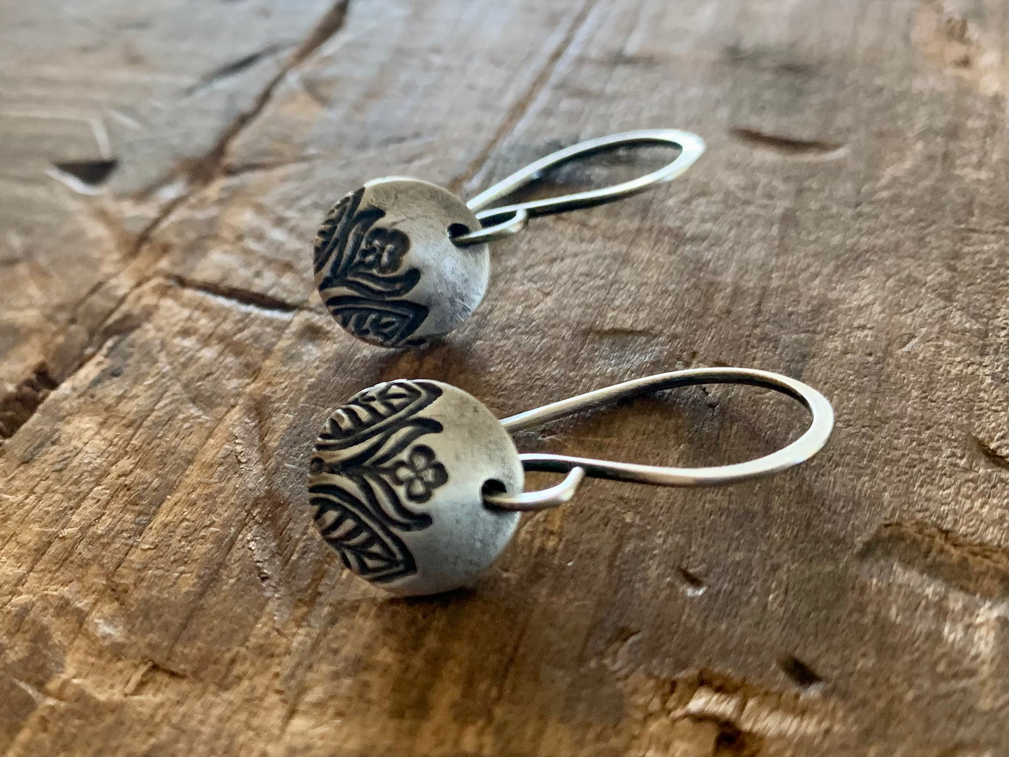 Florin Earrings - Handmade. Oxidized Fine & sterling silver dangle earrings.