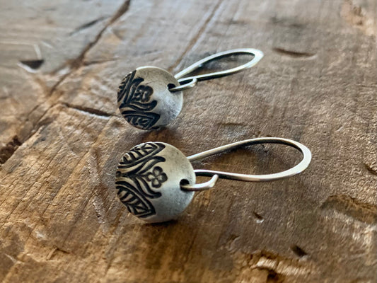 Florin Earrings - Handmade. Oxidized Fine & sterling silver dangle earrings.