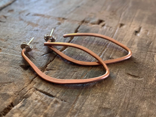 Lotus Hoops - Thick Gauge Copper & Sterling Silver Post Hoops. Handmade. Hammered. Light Weight Hoops