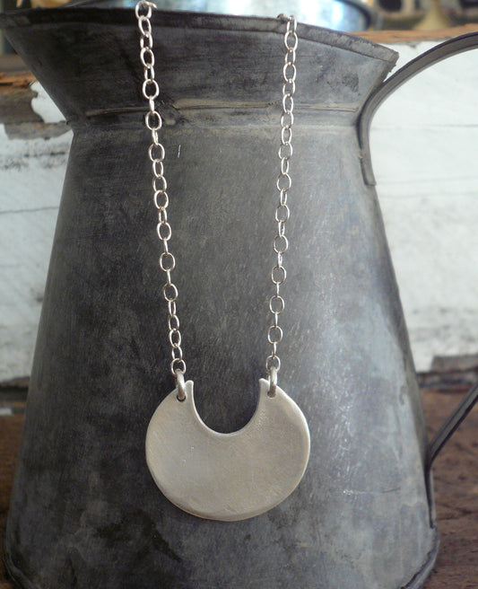 Lacuna Collection Necklace - Handmade. Brushed Fine Silver Pendant Necklace