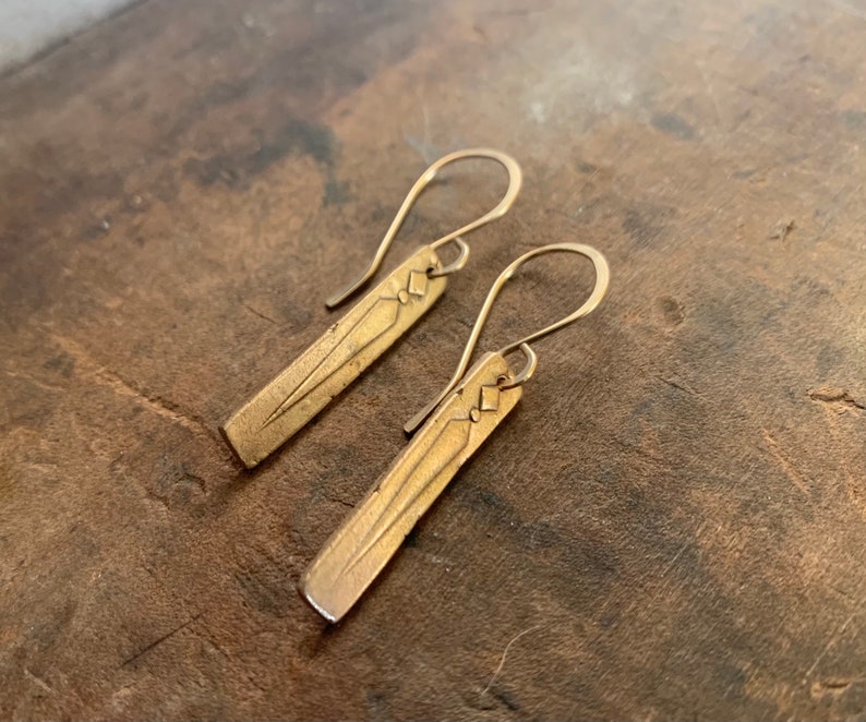 Leas Earrings - Handmade. Bronze & 14kt Goldfill or oxidized fine & sterling silver dangle earrings