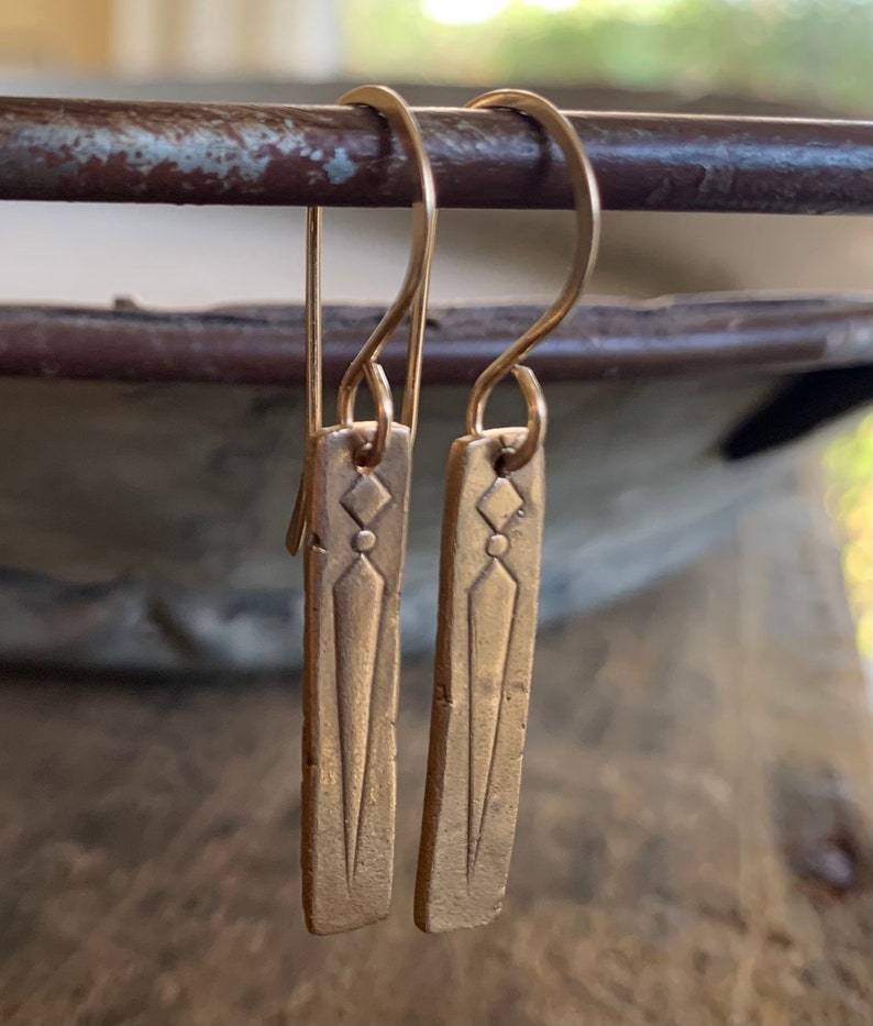 Leas Earrings - Handmade. Bronze & 14kt Goldfill dangle earrings