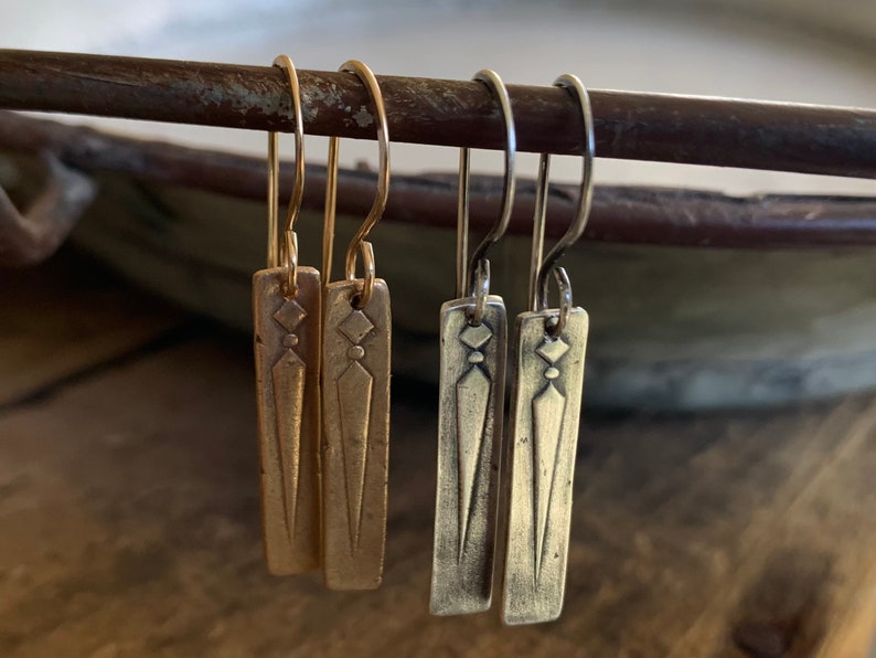 Leas Earrings - Handmade. Bronze & 14kt Goldfill or oxidized fine & sterling silver dangle earrings