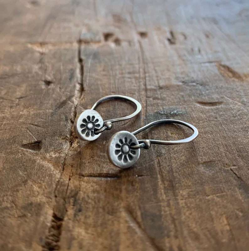 Lil' Sunshine Earrings - Handmade. Oxidized Fine Silver or Mixed Metal Bronze & Fine Silver.