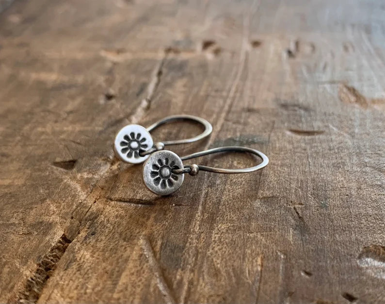 Lil' Sunshine Earrings - Handmade. Oxidized Fine Silver or Mixed Metal Bronze & Fine Silver.