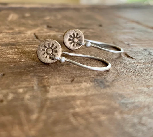 Lil' Sunshine Earrings - Handmade. Mixed Metal Bronze & Fine Silver or Oxidized Fine Silver.