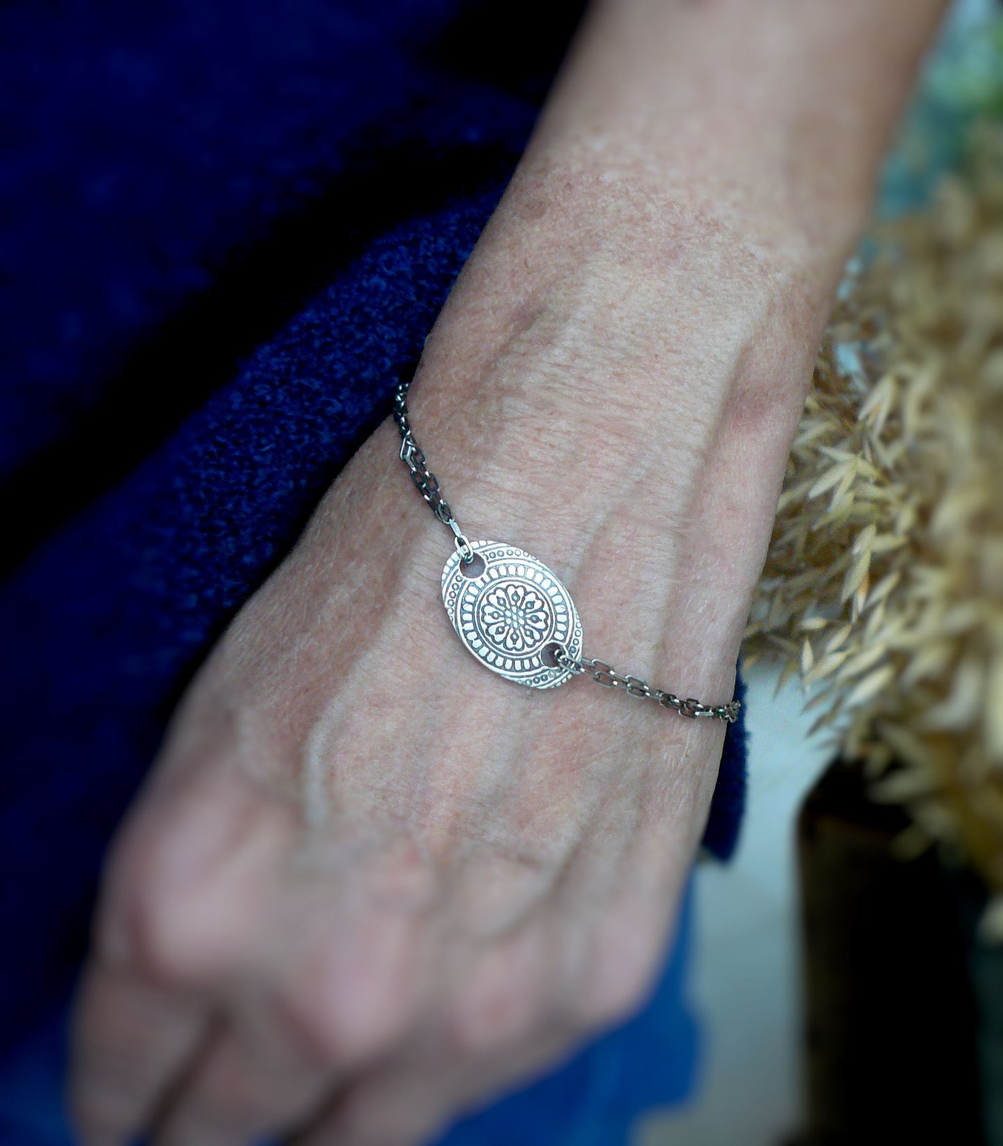 Mandala Bracelet- Oxidized fine and sterling silver. Handmade