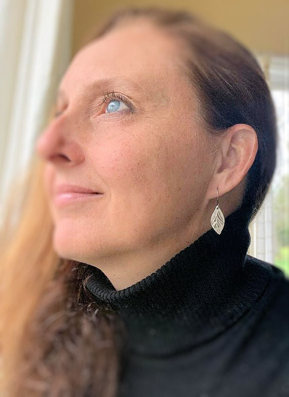 Sprig Earrings - Handmade. Oxidized fine and sterling silver dangle earrings