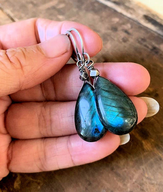 NEW Tempesta Earrings - ONE of a KIND Labradorite, Oxidized sterling & fine silver
