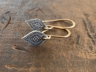 Toccoa Earrings - Oxidized fine silver. 14kt Goldfill. Mixed Metal. Handmade