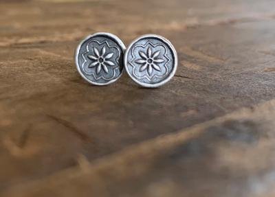 Victorian Stud Earrings Style 2 - Oxidized Sterling & Fine silver post earrings