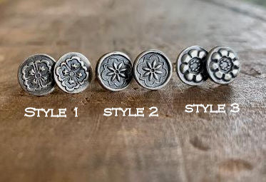 Victorian Stud Earrings Style 2 - Oxidized Sterling & Fine silver post earrings