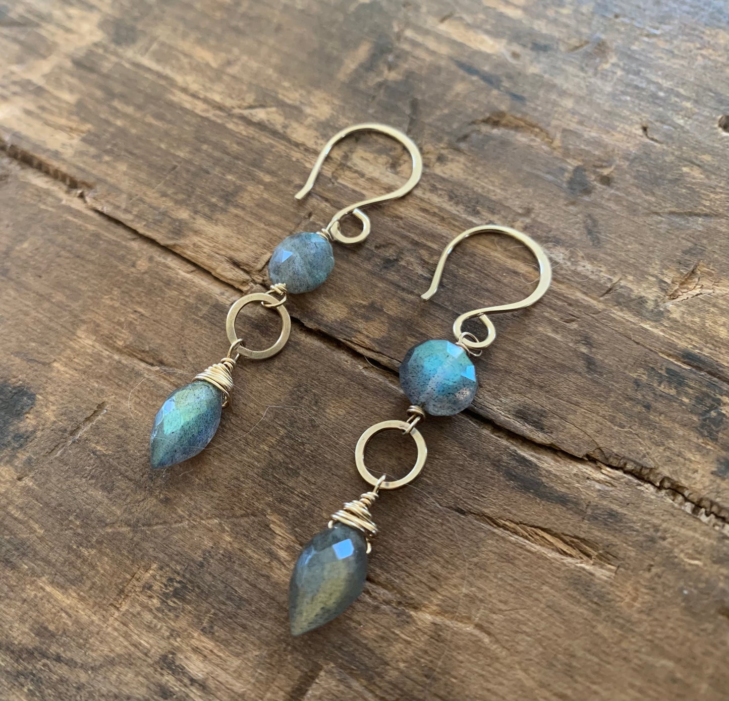 NEW - ONE of a KIND Labradorite 14kt Goldfill Handmade Dangle Earrings