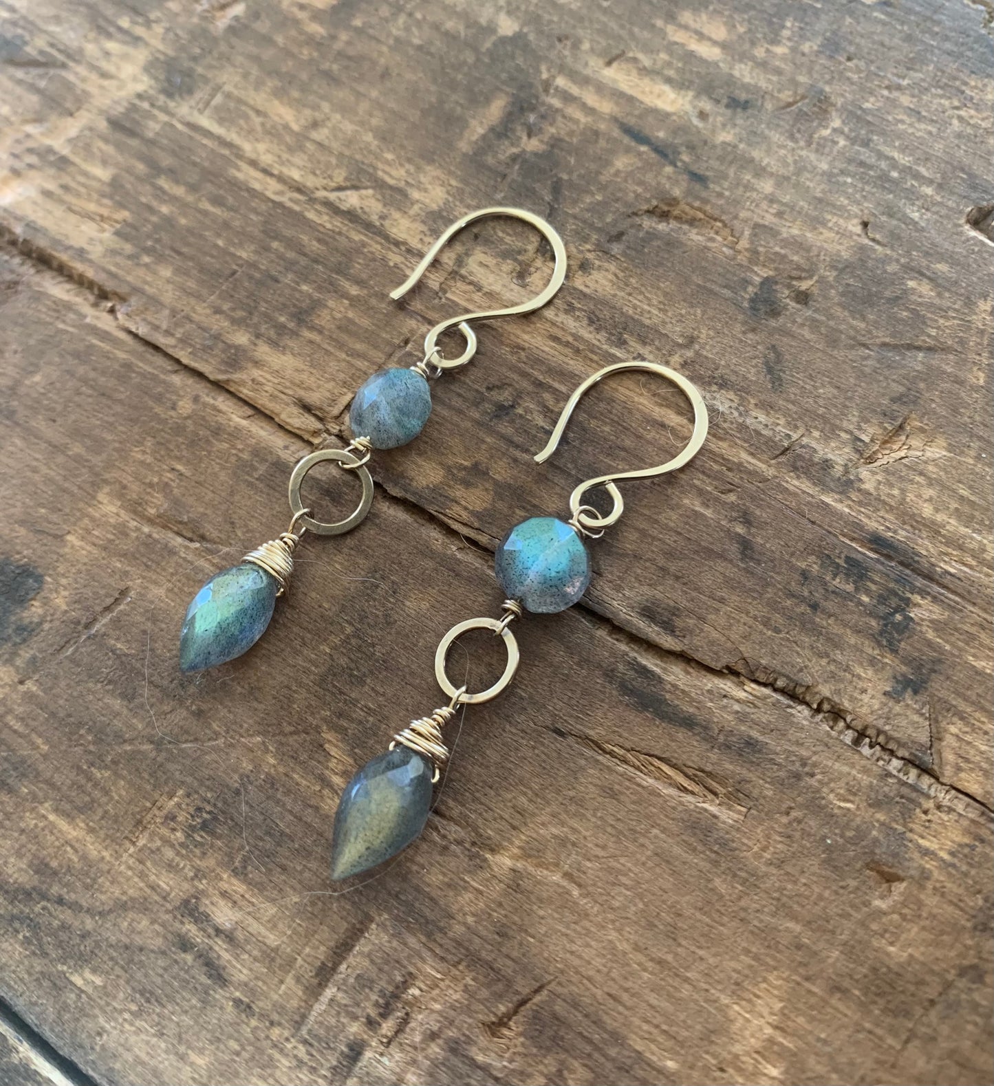 NEW - ONE of a KIND Labradorite 14kt Goldfill Handmade Dangle Earrings