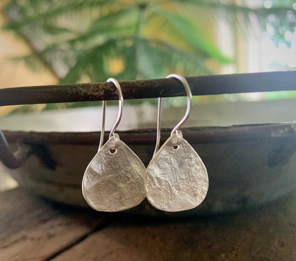 Creek Stone Earrings - Handmade. Brushed fine and sterling silver dangle earrings