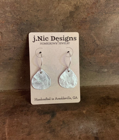 Creek Stone Earrings - Handmade. Brushed fine and sterling silver dangle earrings