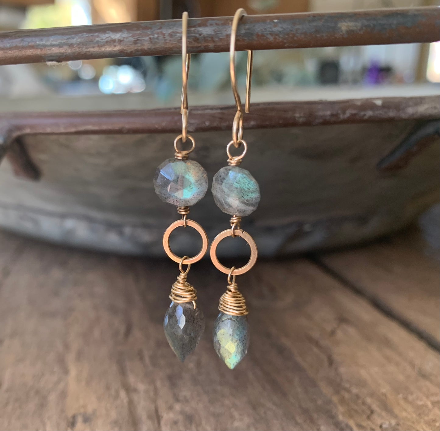 NEW - ONE of a KIND Labradorite 14kt Goldfill Handmade Dangle Earrings