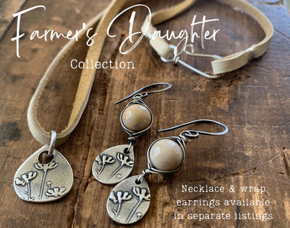 Farmer's Daughter Pendant - Handmade. Oxidized Fine Silver Tear Drop Botanical Pendant.