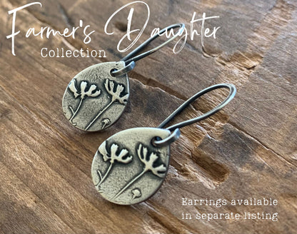 Farmer's Daughter Necklace - Fine & Sterling Silver. Leather. Handmade. Tear Drop Botanical Pendant