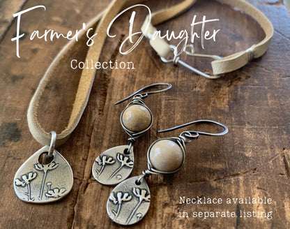 Farmer's Daughter Collection Earrings - Field. Handmade. Oxidized fine and sterling silver wire wrapped natural fossil coral dangle earrings