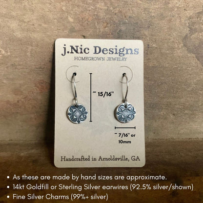 French Quarter Earrings - Round - Oxidized fine & sterling silver. Handmade