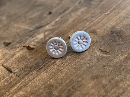 Lil" Sunshine Post Earrings - Handmade. Oxidized Fine Silver Stud Earrings