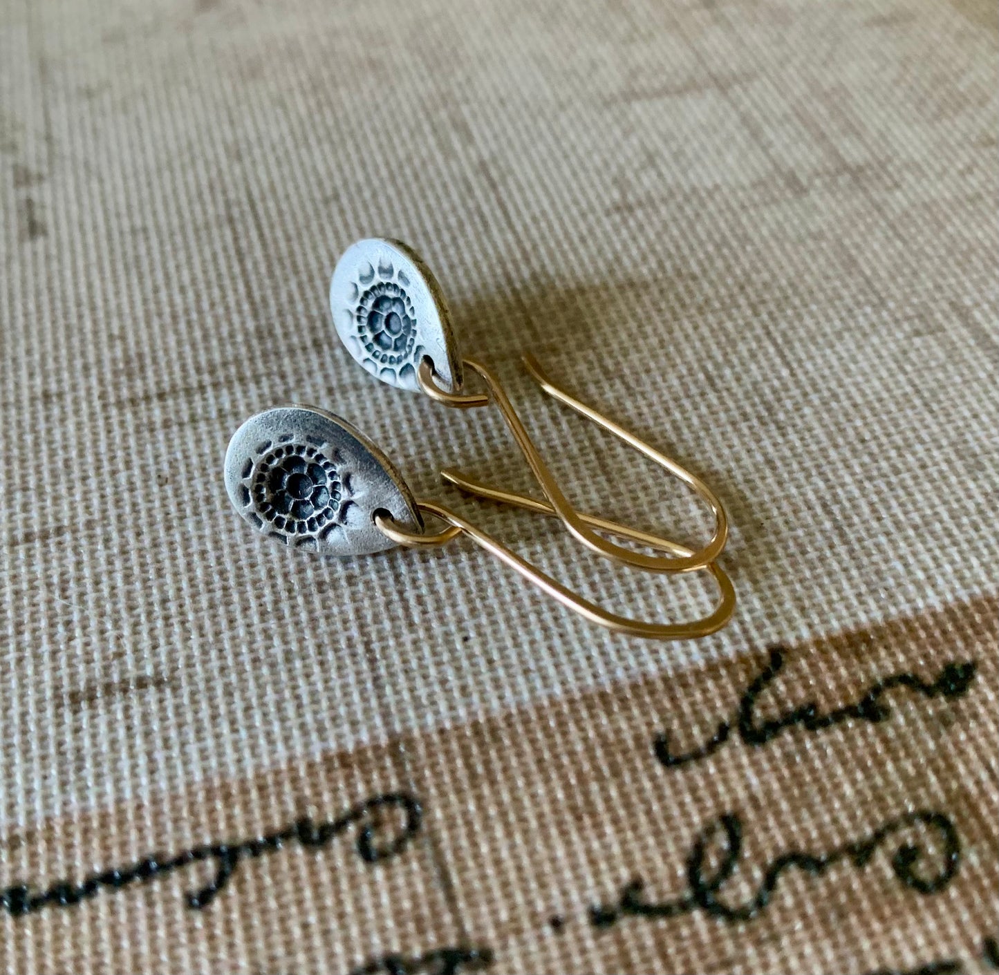 Charleston. Old South Collection Earrings - Oxidized fine silver. 14kt Goldfill. Mixed Metal. Handmade