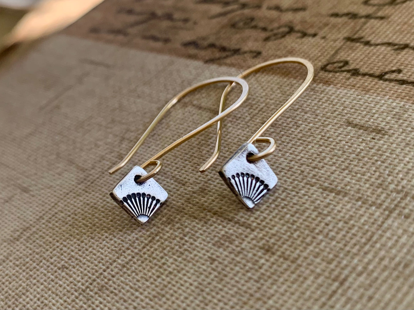 Horizon Earrings - Handmade. Mixed Metal. 14kt Goldfill & Oxidized fine silver Dangle Earrings