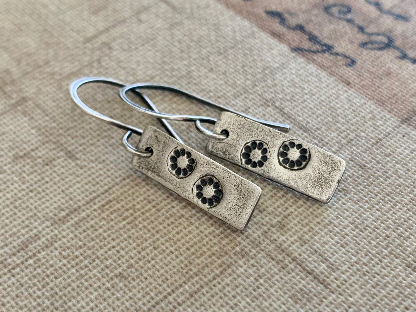 Daisy Earrings - Handmade. Oxidized fine and sterling silver. Summer Fields Collection