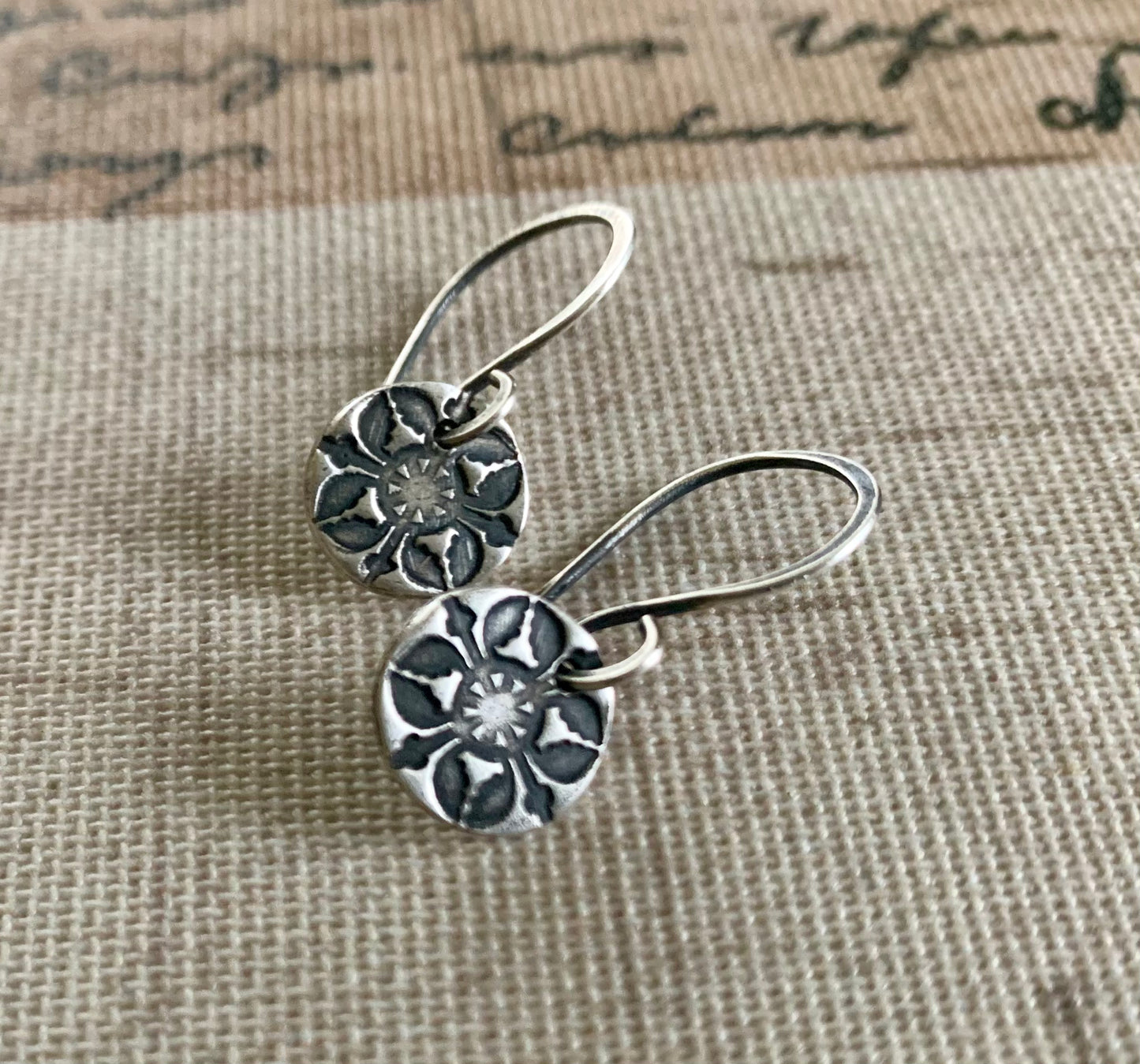 French Quarter Earrings - Round - Oxidized fine & sterling silver. Handmade