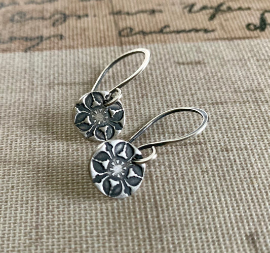 French Quarter Earrings - Round - Oxidized fine & sterling silver. Handmade