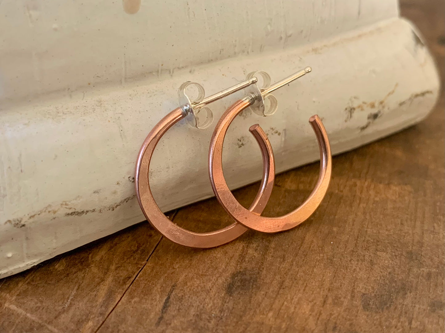 Copper Every Day Hoops with Sterling Silver Post -Handmade. Light Weight Hoops