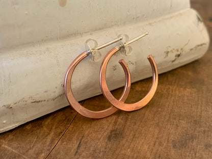 Copper Every Day Hoops with Sterling Silver Post -Handmade. Light Weight Hoops