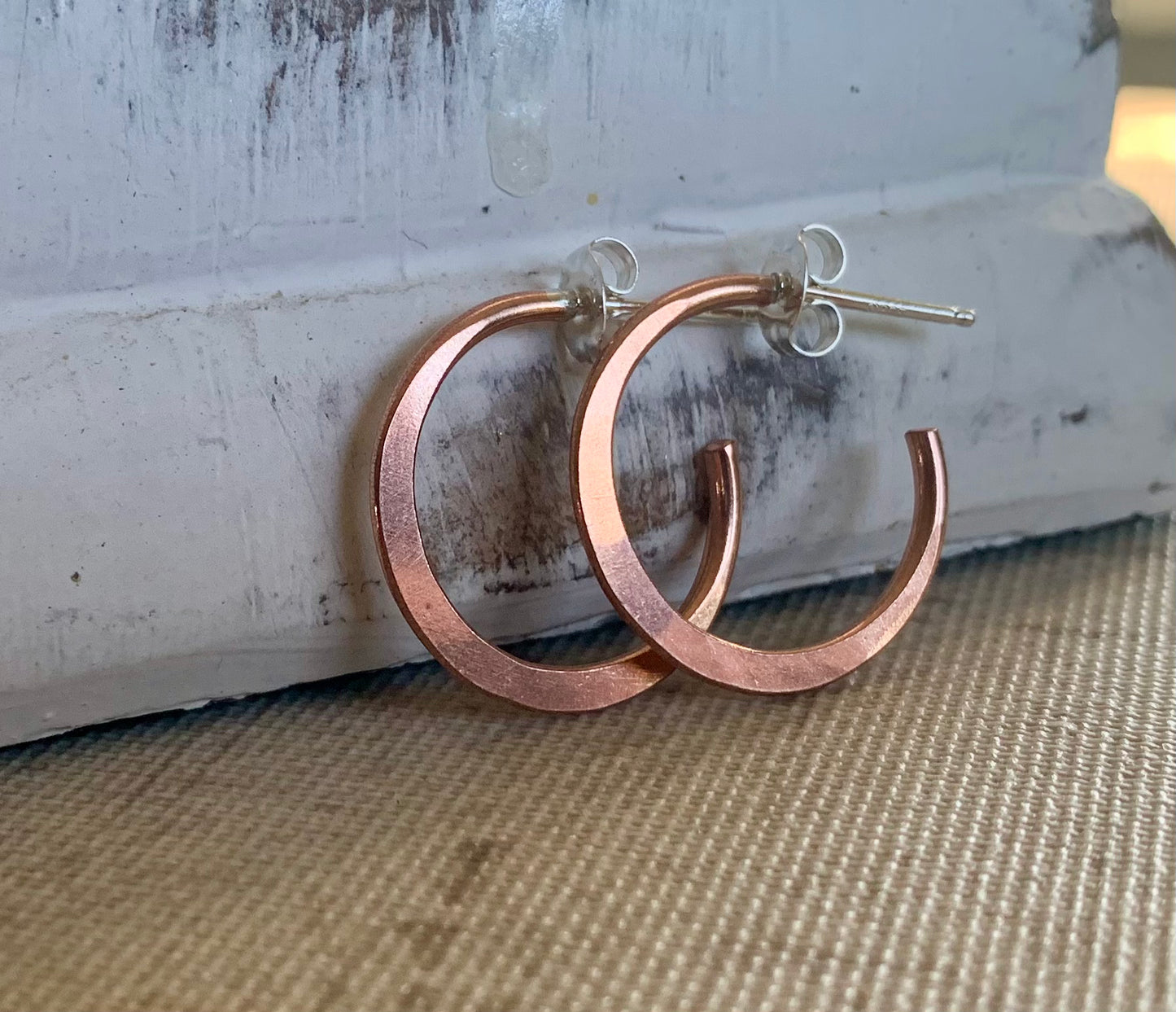 Copper Every Day Hoops with Sterling Silver Post -Handmade. Light Weight Hoops