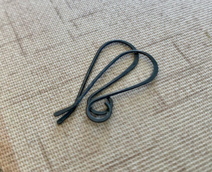Large Loop Solitaire Sterling Silver Earwires - Handmade. Handforged. Heavily Oxidized Black Finish.