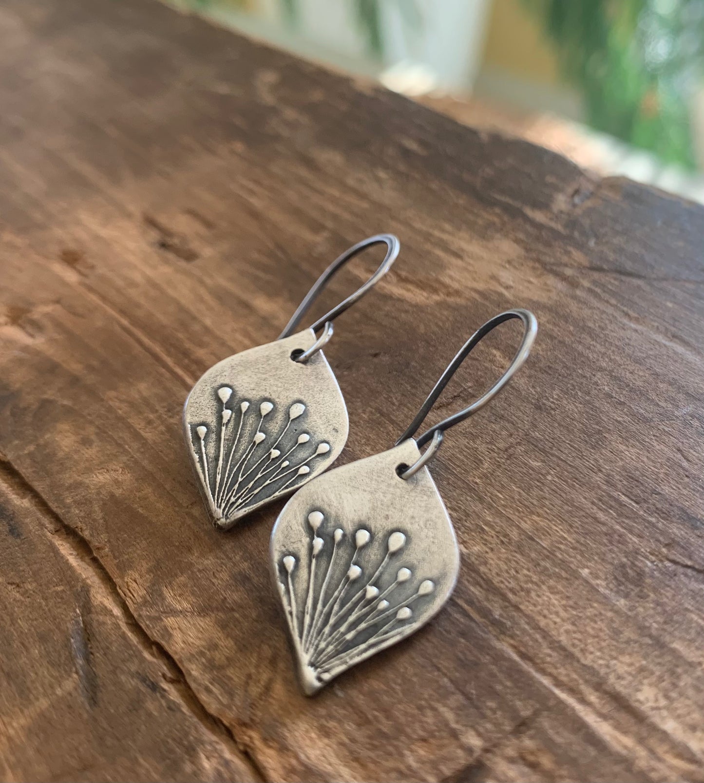 NEW Nelipot Earrings - Handmade. Oxidized fine and sterling silver dangle earrings