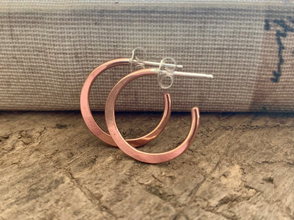 Copper Every Day Hoops with Sterling Silver Post -Handmade. Light Weight Hoops