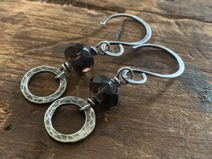 Kaleidoscope Earrings - STUDIO CLEAN OUT - Smoky Quartz, Oxidized/Polished Sterling Silver