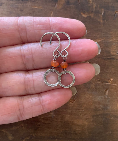Kaleidoscope Earrings - STUDIO CLEAN OUT - Carnelian, Oxidized/Polished Sterling Silver