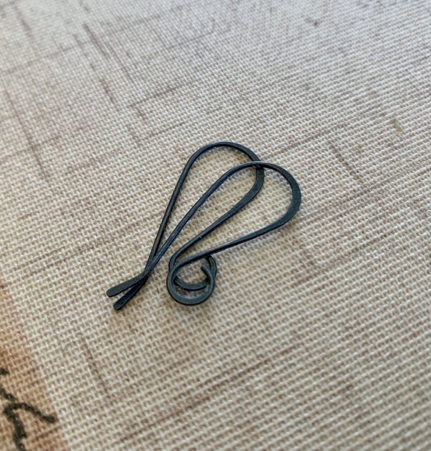Large Loop Solitaire Sterling Silver Earwires - Handmade. Handforged. Heavily Oxidized Black Finish.