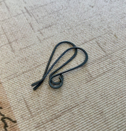 Large Loop Solitaire Sterling Silver Earwires - Handmade. Handforged. Heavily Oxidized Black Finish.